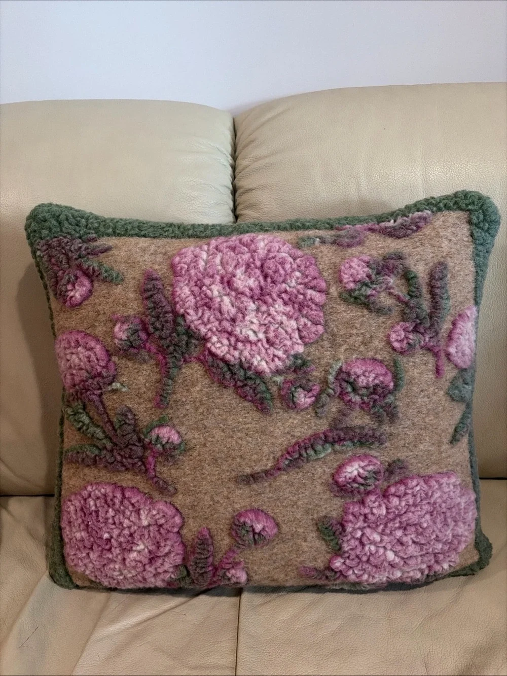 Italian Wool Pillow Cover Floral Pink Green Feather Insert Throw Frati Italy